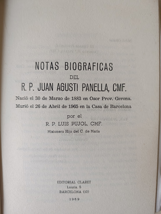 Notas Biográficas del R. P. Juan Agustí Panella, CMF